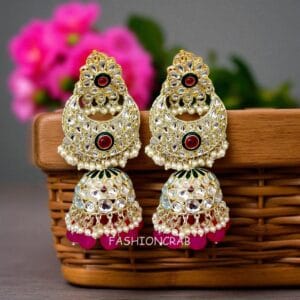 Soundarya Kundan Jhumka Earrings - Pink