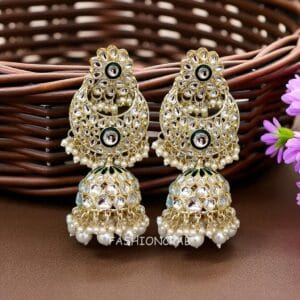 Soundarya Kundan Jhumka Earrings - White