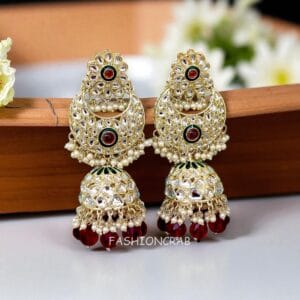 Soundarya Kundan Jhumka Earrings - Wine