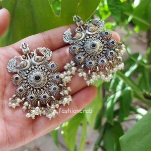 Trishul Oxidised Earrings - Blue