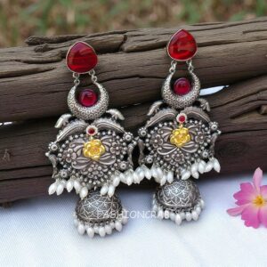 Vismaya Brass Earrings - Maroon