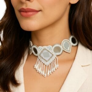 White Beads Western Choker Necklace for Girls