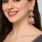 Zainab Pink Kundan Jhumka Earrings