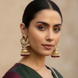 Meera Maroon Kundan Jhumka