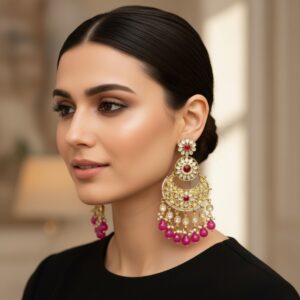 Priyanka Chandbali Earrings - Pink