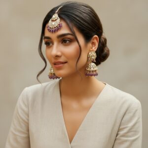 Rihanna Maangtikka with Earrings - Lavender