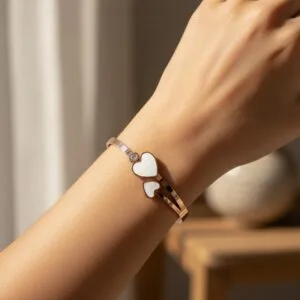 White Heart Anti Tarnish Bracelet - Rose Gold