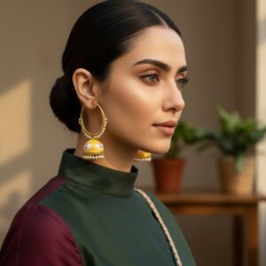 Yellow Color Jhumka for Saree