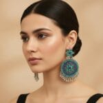 Oxidised Chandbali Earrings Blue Green
