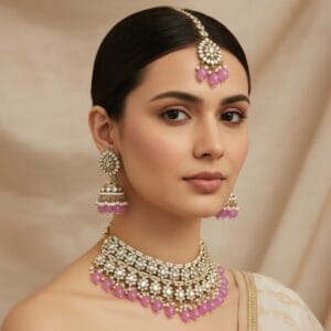 Lavender Color Bridal Kundan Jewellery Set