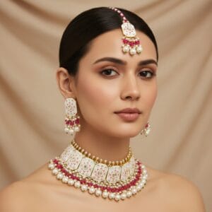 Meenakari White Jewellery Set