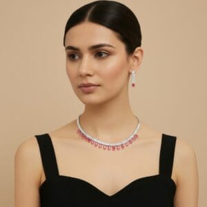 Riddhi Pink AD Necklace Set