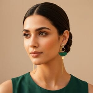 Green Wood Long Drop Earring