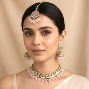 Katyayani Mirror Jewellery Set - Light Pink