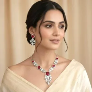 Radhika Red AD Jewellery Set
