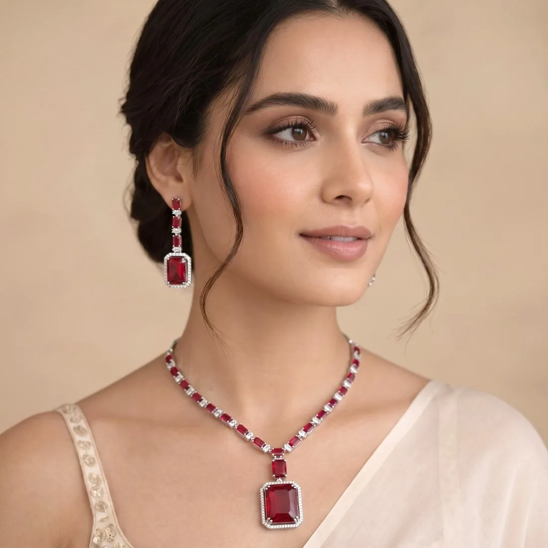 Rosy Pink AD Jewellery Set