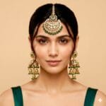 Zoya-Earrings-and-Maangtikka-Set-Peacock-Green-05 Zoya Earrings and Maangtikka Set - Peacock Green