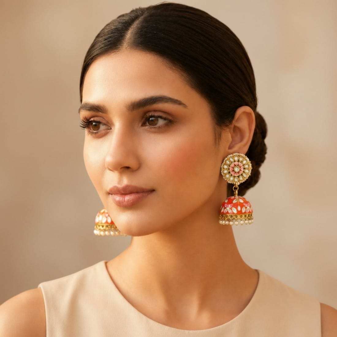 Idika-Orange-Jhumka-Earring-04 Idika Orange Jhumka Earring