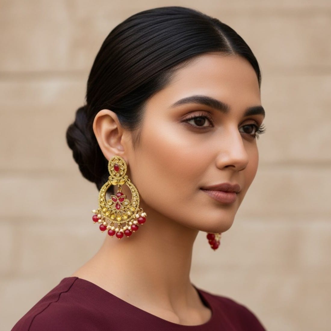 Maroon-Chandbali-Earrings Maroon Chandbali Earrings