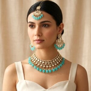 Blue Pearl Kundan Set for Anniversary Gift