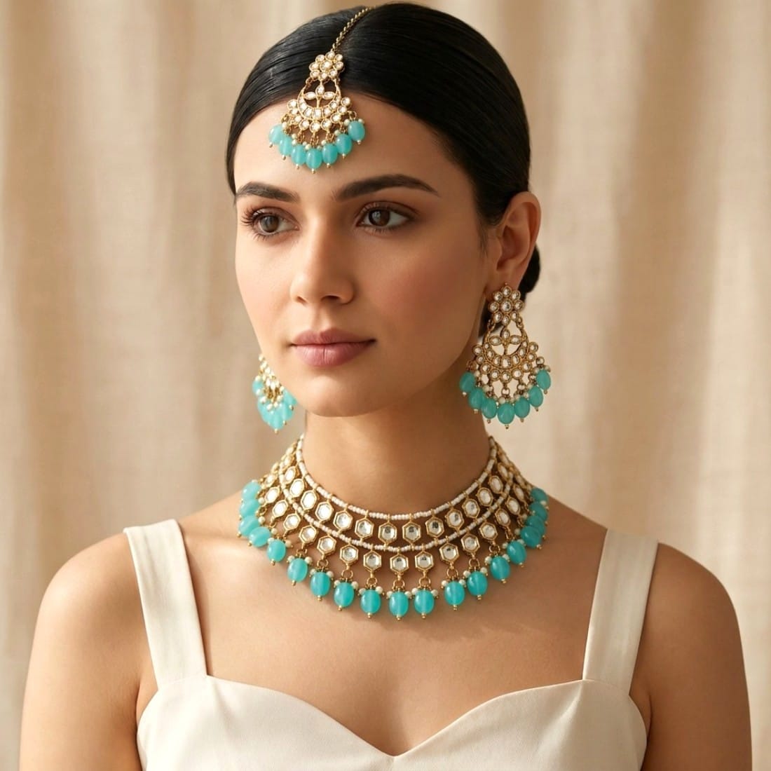 Blue Pearl Kundan Set for Anniversary Gift