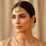 Champagne Color Earrings with Maangtikka Set