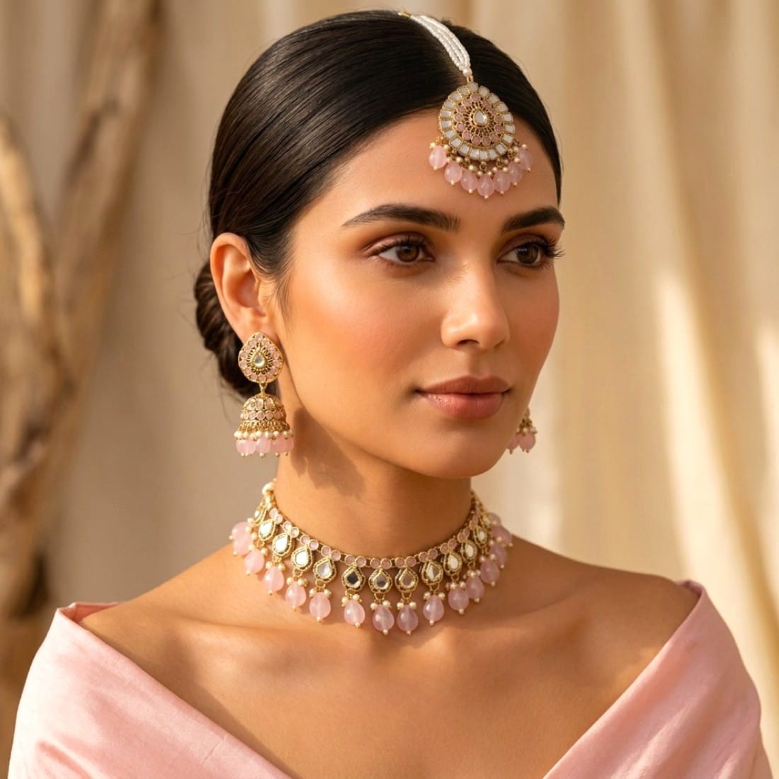 Gauri-Mirror-Necklace-Light-Pink-07 Gauri Mirror Necklace - Light Pink