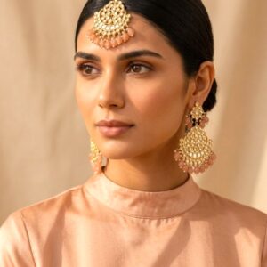 Heavy Earrings with Maang Tikka for Wedding