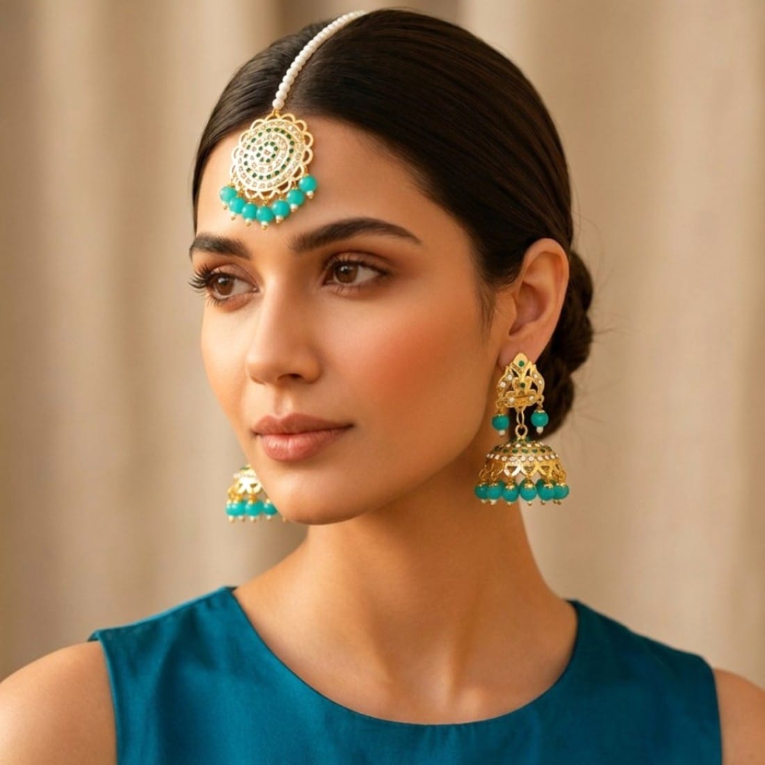 Jadau Blue Jhumka Earrings