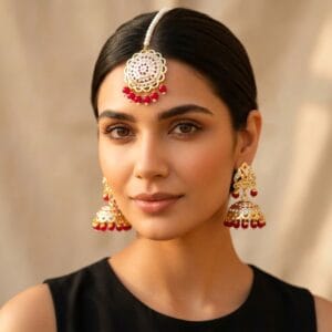 Jadau Pink Jhumka Earrings