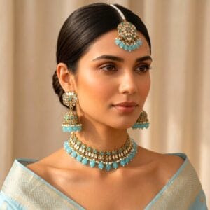 Katyayani Mirror Jewellery Set - Light Blue