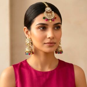 Nafisa Earrings and Maangtikka Set - Multicolor