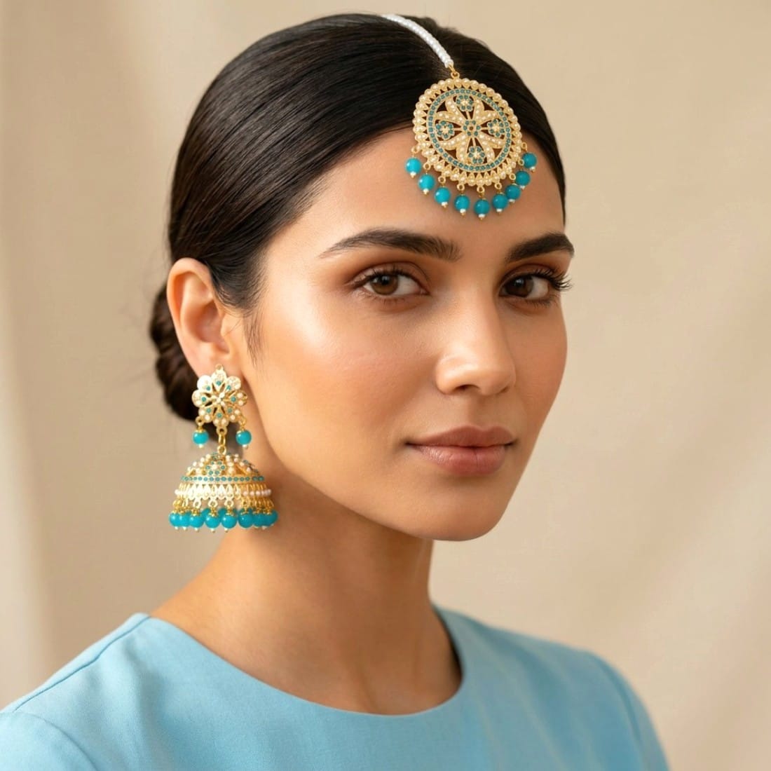 Noor Jadau Earrings Blue