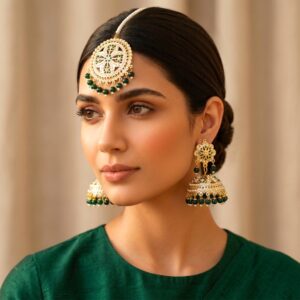 Noor Jadau Earrings Green