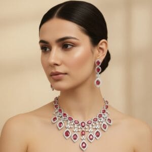 Pink AD Jewellery Set