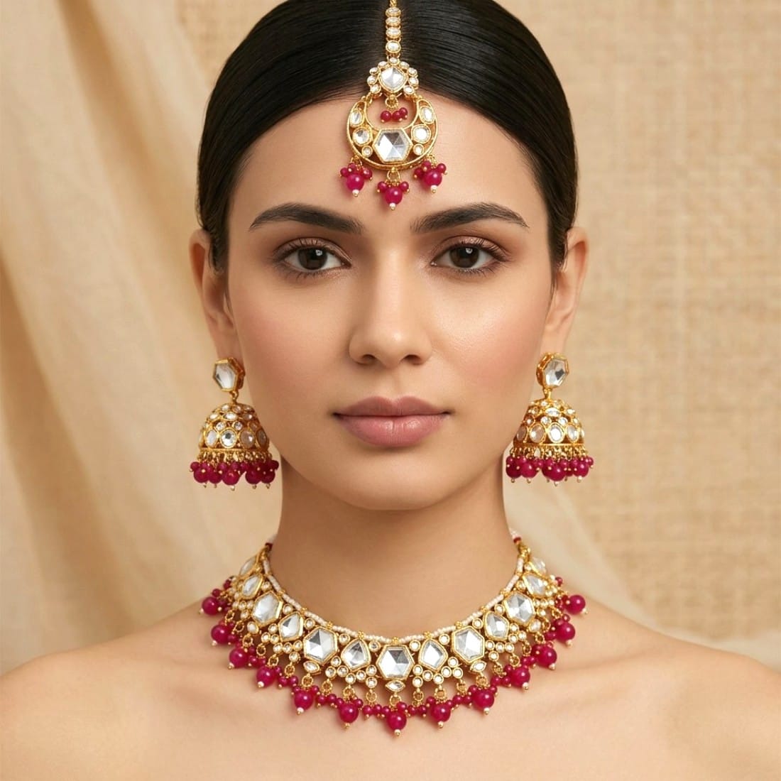 Rhea-Kundan-Jewellery-Set-Dark-Pink-06 Rhea Kundan Jewellery Set - Dark Pink