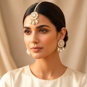 Traditional White Maangtikka and Earrings Set