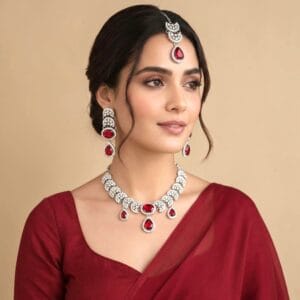 Nimisha Red American Diamond Necklace Set