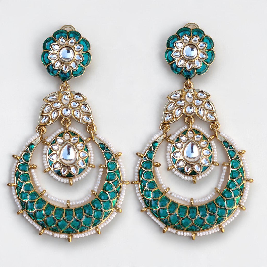 Blue Meher Kundan Chandbali Earrings