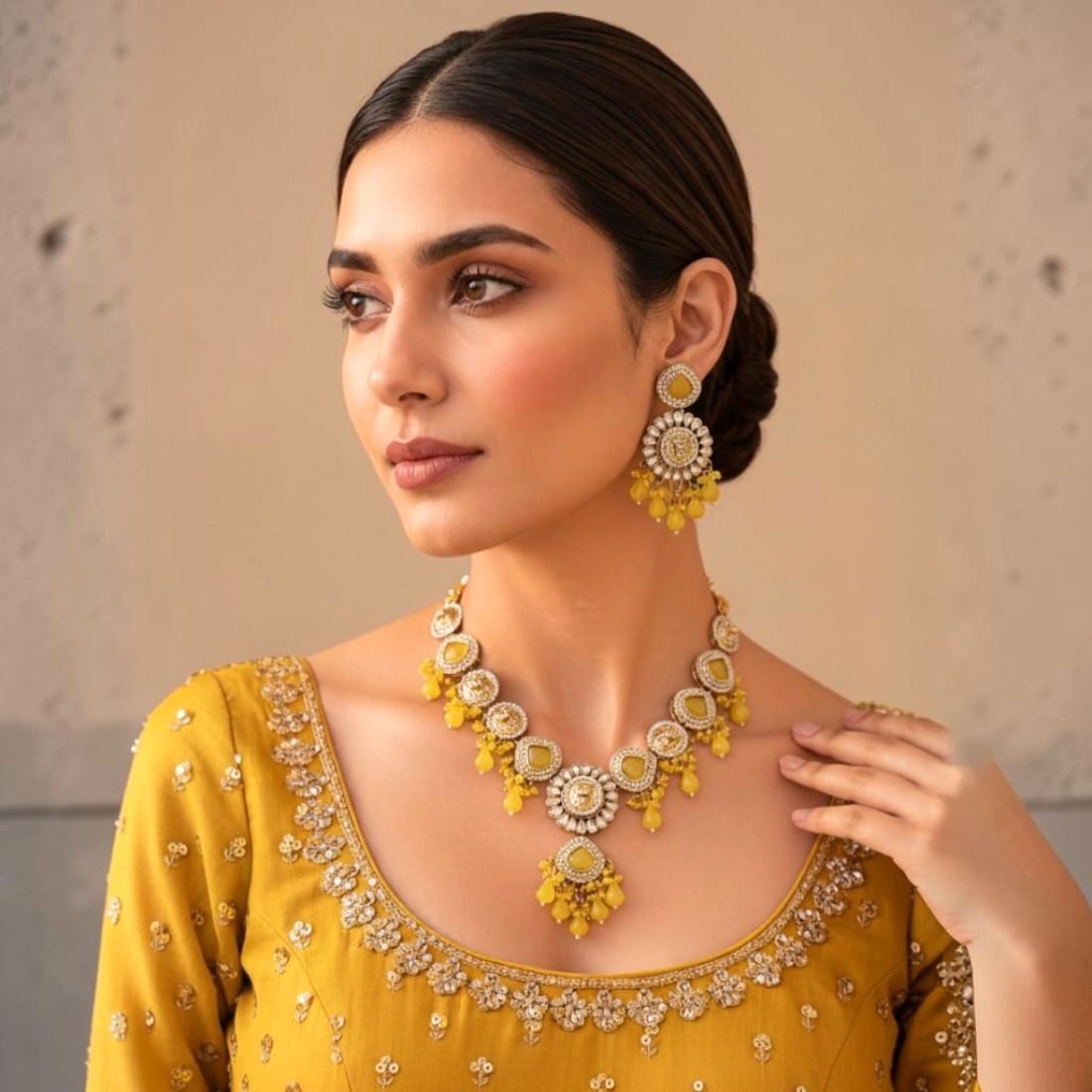 Inayat Kundan Necklace - Yellow