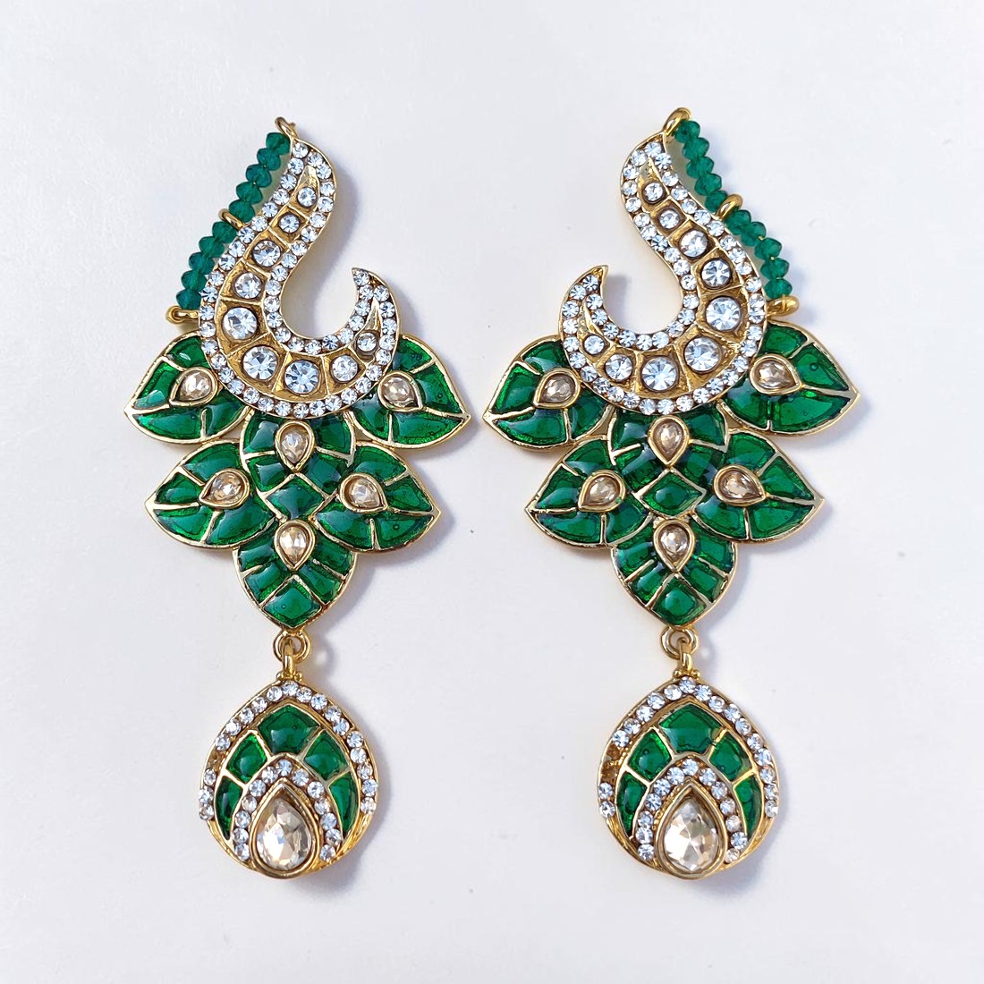 Noor-e-Shahi Green Kundan Statement Earrings
