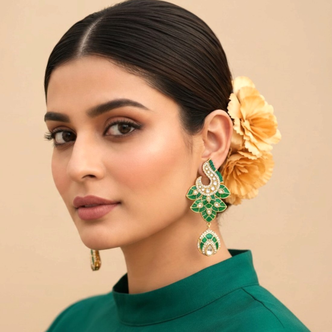 Noor-e-Shahi-Green-Kundan-Statement-Earrings Noor-e-Shahi Green Kundan Statement Earrings