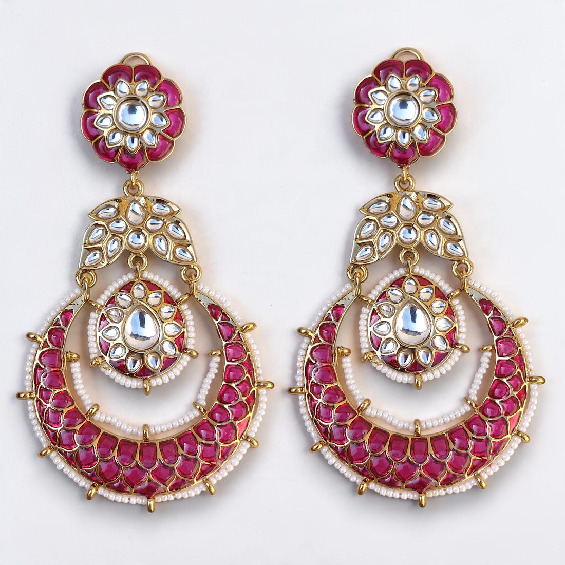 Pink Meher Kundan Chandbali Earrings
